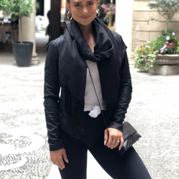 VINCE LAMBSKIN LEATHER WATERFALL DRAPE JACKET - Picture 7 of 8